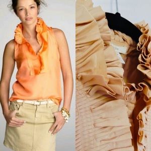 J Crew Beige Silk Ruffled Button Down Blouse